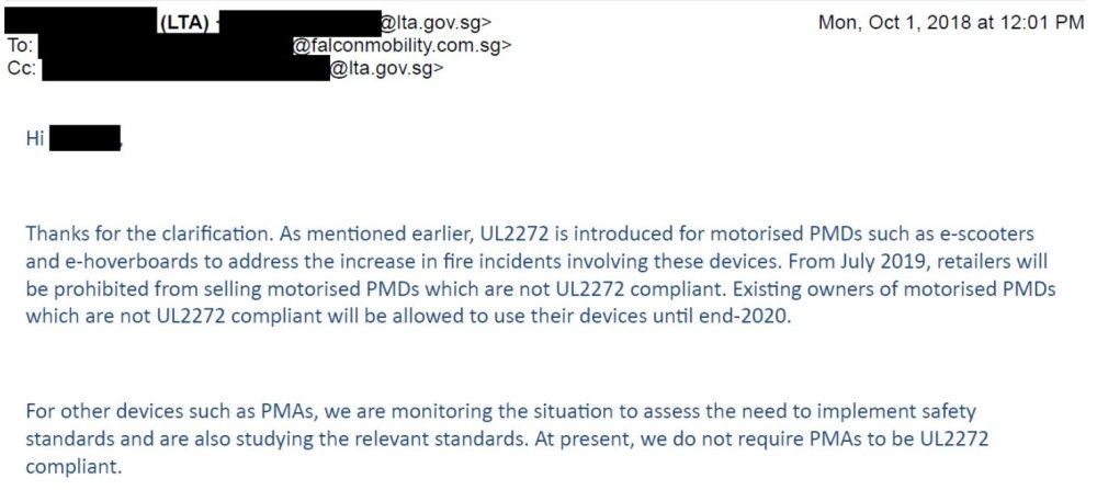 UL2272 Not Required for Personal Mobility Aids (PMAs) - Falcon Mobility Singapore