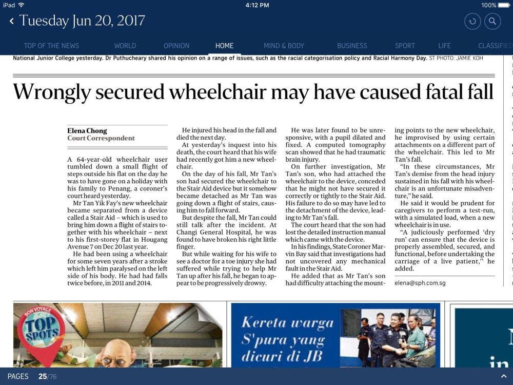 Stair Climber Accident - Are HDB Flats Truly Barrier Free? - Falcon Mobility Singapore