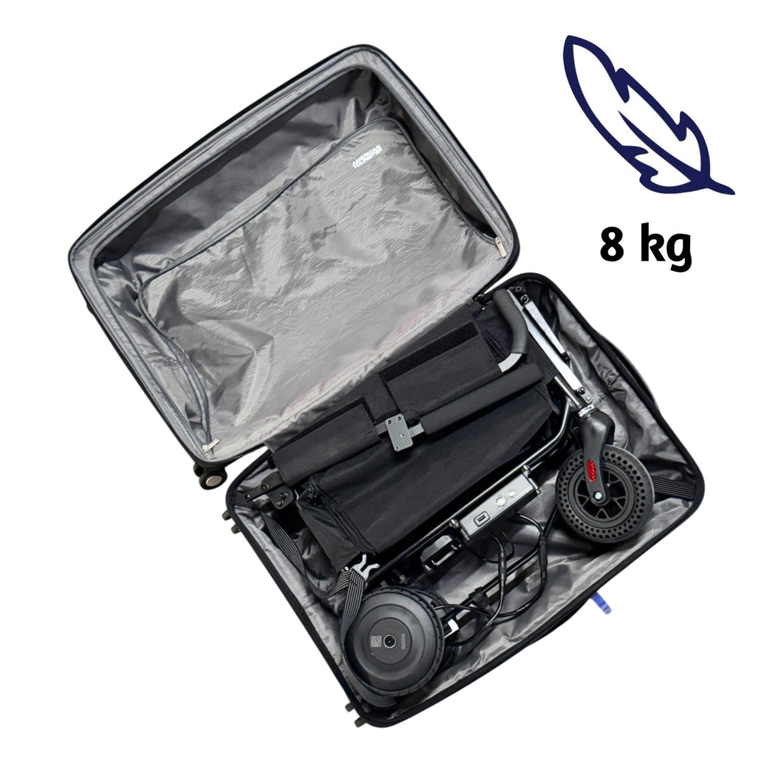 Lightweight foldable electric wheelchair in a suitcase