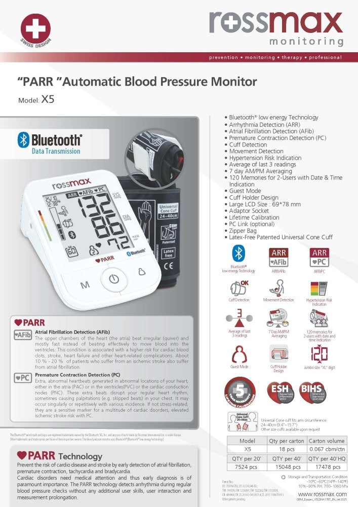 ROSSMAX Automatic Blood Pressure Monitor X5, with Bluetooth App